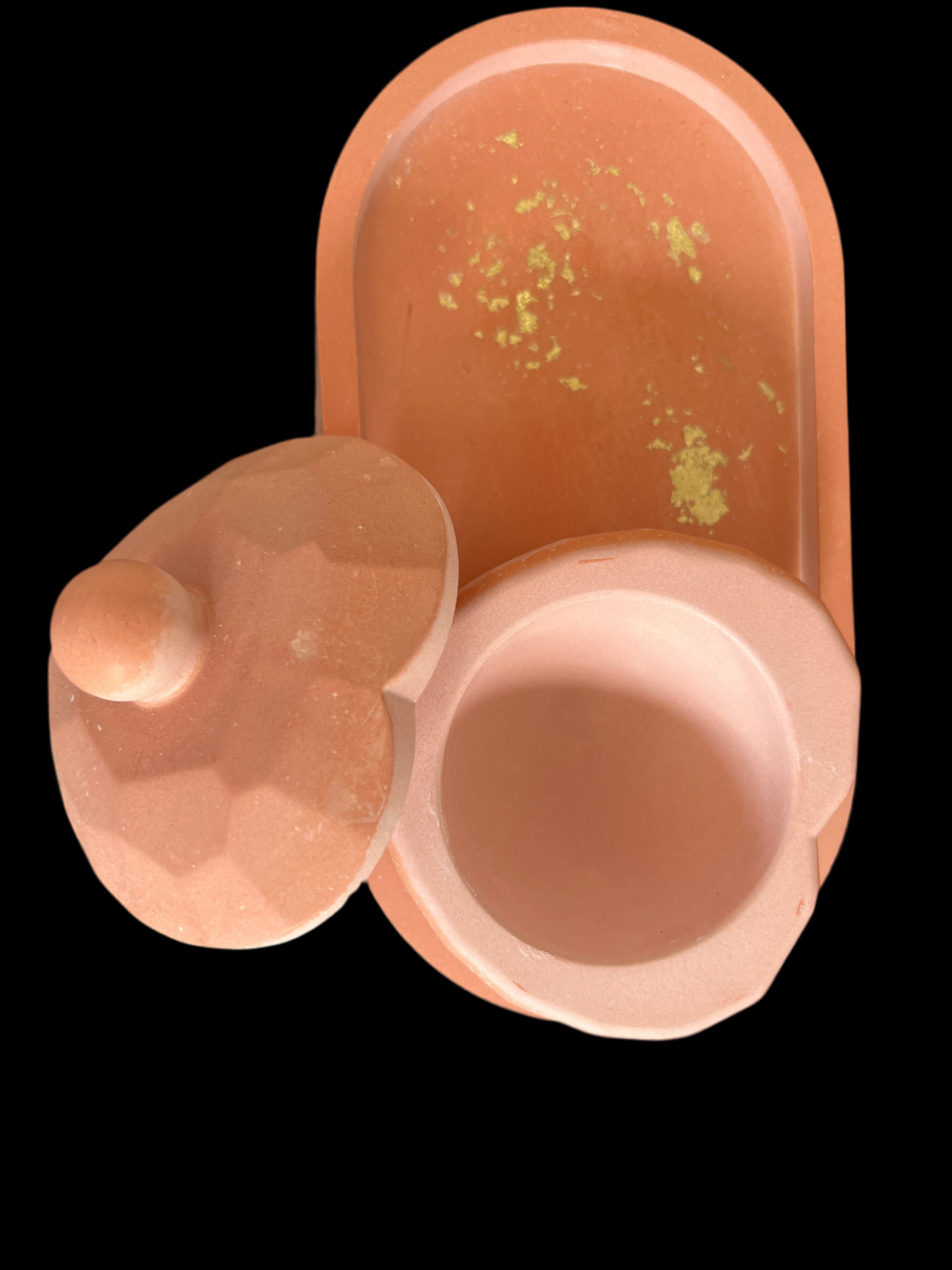 Ensemble plateau et petit pot cœur en plâtre de Moulage